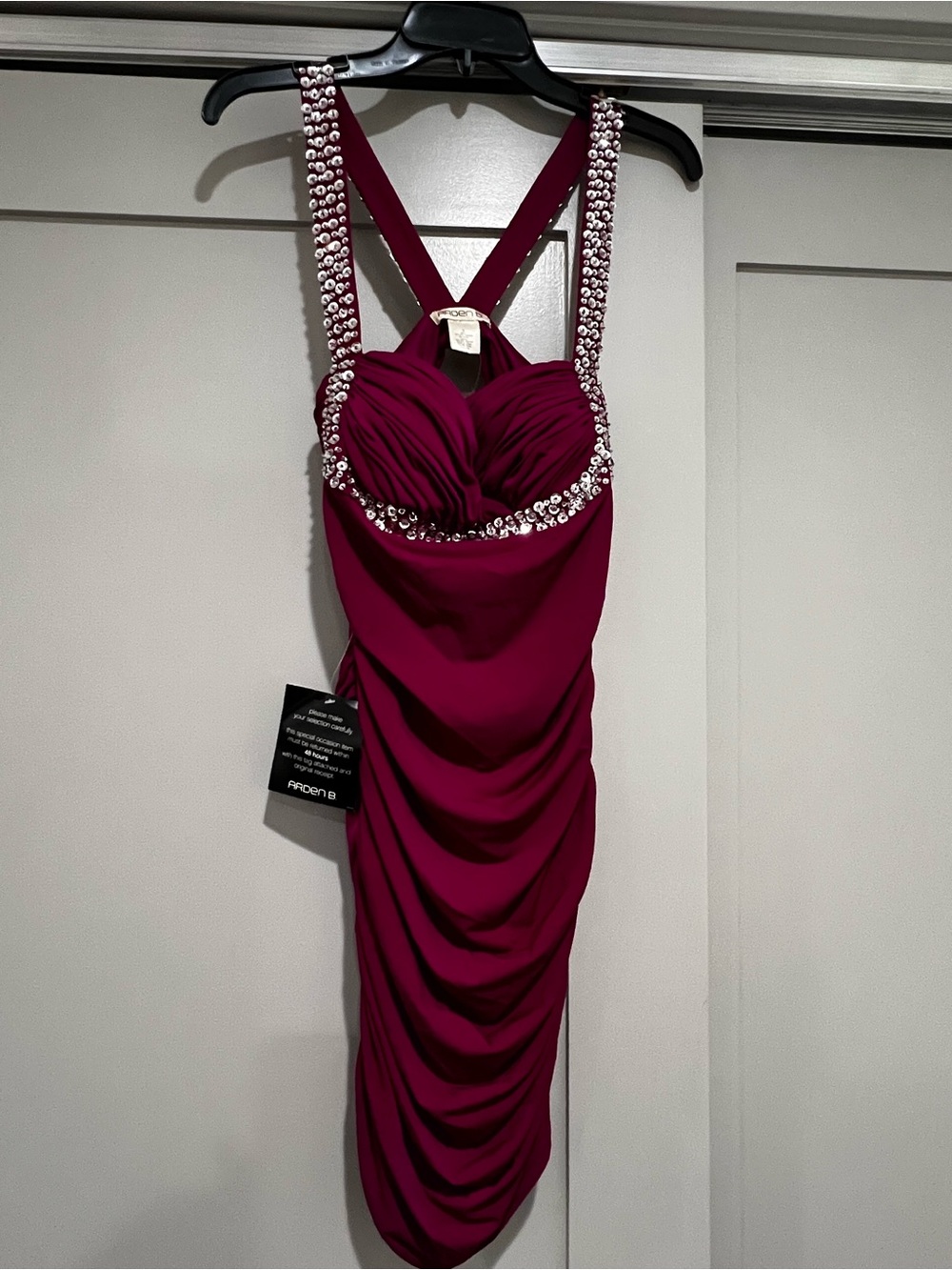 Embellished Ruched Fuschia Cocktail Dress